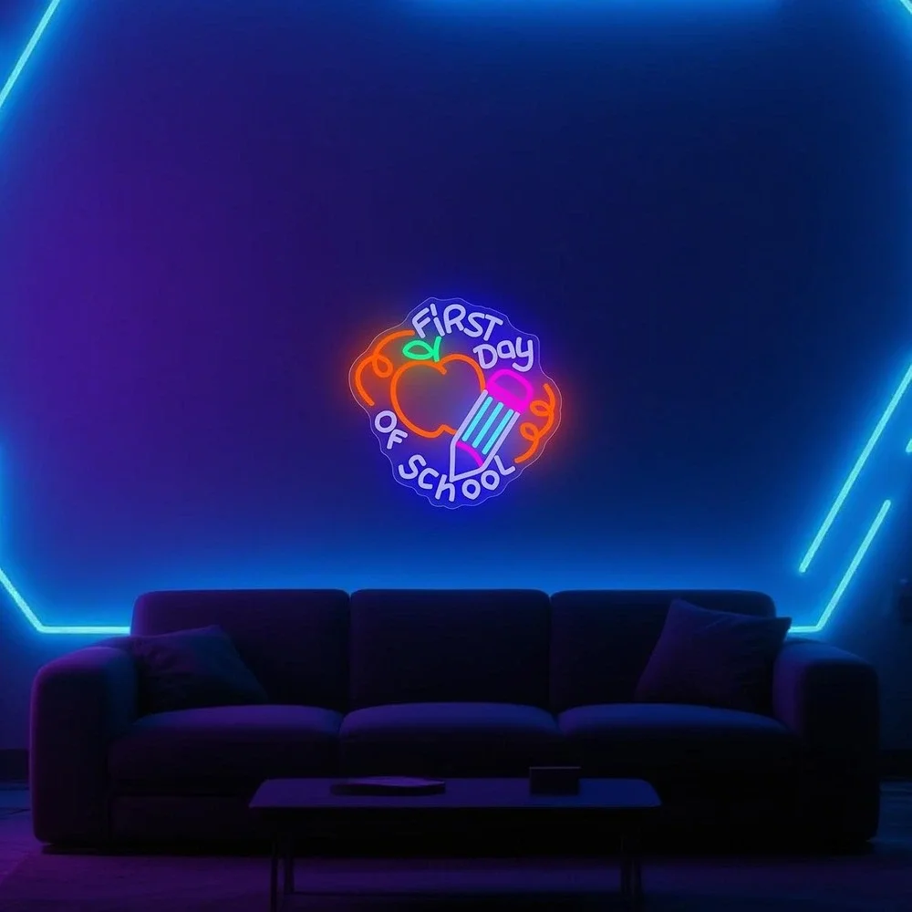 AUGELRE First Day of School Neon Light USB Dimmable LED Sign Wall Decor